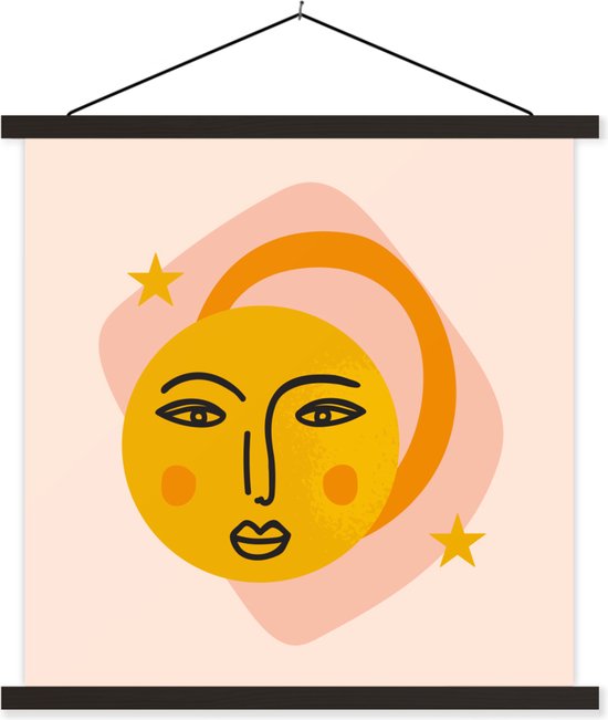 Porte-affiche avec affiche - Affiche scolaire - Soleil - Rose - Été - 40x40 cm - Lattes noires
