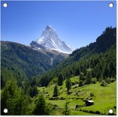 Tuinposters Zwitserse Alpen in Matterhorn met groene bomen - 50x50 cm - Tuindoek - Buitenposter