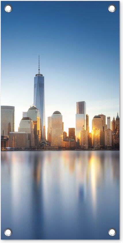 Tuinposter New York - Skyline - Reflectie - 30x60 cm - Tuindoek - Buitenposter