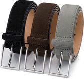 DTCH. FIT Ceinture Homme Suede Bobby - Riem Zwart, Marron Foncé & Gris Clair - Ceinture Pantalon & Jeans - Taille de ceinture 85cm - Longueur totale 100cm - 3 Pièces