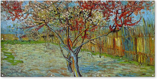 Schuttingposter De roze perzikboom - Vincent van Gogh - 200x100 cm - Tuindoek