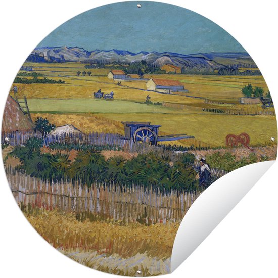 Tuincirkel De oogst - Vincent van Gogh - 90x90 cm - Ronde Tuinposter - Buiten