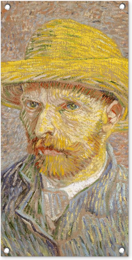 Tuinposter Zelfportret met strohoed - Vincent van Gogh - 40x80 cm - Wanddecoratie Buiten - Tuinposter - Tuindoek - Schuttingposter - Tuinschilderij