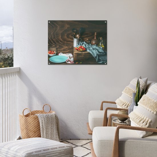 Tableau jardin Rustique - Fruits - Ustensiles de cuisine - Fraise - 80x60 cm - Affiche jardin - Toile jardin - Affiche extérieur