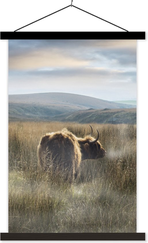 Posterhanger incl. Poster - Schoolplaat - Schotse Hooglanders - Mist - Gras - 60x90 cm - Zwarte latten
