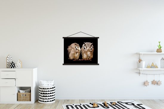 Megascops sur fond noir affiche textielposter lattes noires 60x45 cm