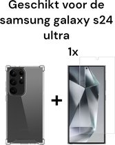 Samsung galaxy s24 ultra transparant antishock backcover + 1x UV screenprotector - samsung galaxy s24 ultra doorzichtig antischok achterkant + 1x UV tempered glas protectie