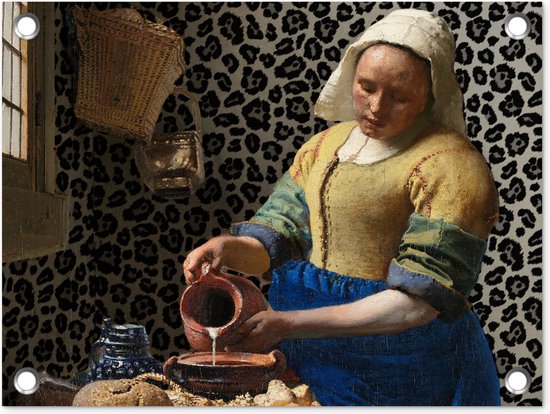 Tuin decoratie Melkmeisje - Kunst - Panterprint - Vermeer - Schilderij