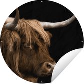 Tuincirkel Schotse hooglander - Vacht - Dier - 60x60 cm - Ronde Tuinposter - Buiten
