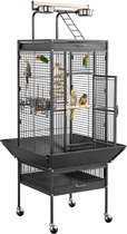 Papegaaienkooi - Parkietenkooi - Grote Vogelkooi voor Binnen - Inclusief Speelgoed - Met Badhuis - 45x66x156cm - Zwart