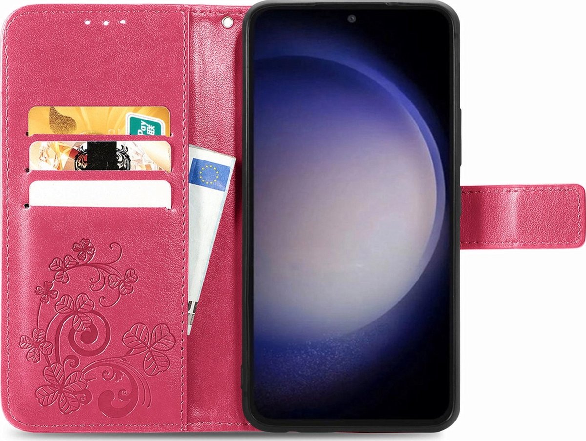 Mobigear Telefoonhoesje geschikt voor Samsung Galaxy S23 FE Hoesje | Mobigear Clover Bookcase Portemonnee | Pasjeshouder voor 3 Pasjes | Telefoonhoesje voor Pinpas / OV Kaart / Rijbewijs - Magenta
