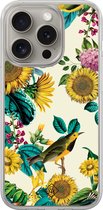 Casimoda® hoesje - Geschikt voor iPhone 15 Pro Max - Zonnebloemen / Bloemen - 2-in-1 case - Schokbestendig - Bloemen - Verhoogde randen - Multi, Transparant