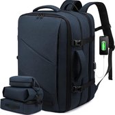 Reisrugzak voor dames en heren, handbagage, grote uitbreidbare rugzak, goedgekeurde handbagage rugzak, laptoprugzak 15,6 inch/45,7 cm, weekendtas voor wandelen - Blauw