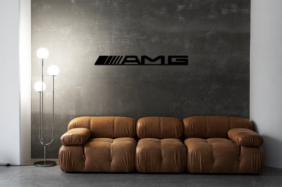 AMG - Logo - Art métallique - Zwart - 140 x 15 cm - Décoration de voiture - Décoration murale - Man Cave - Cadeau pour homme - Système de suspension inclus