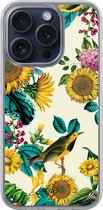 Casimoda® hoesje - Geschikt voor iPhone 15 Pro - Zonnebloemen / Bloemen - 2-in-1 case - Schokbestendig - Bloemen - Verhoogde randen - Multi, Transparant