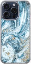 Casimoda® hoesje - Geschikt voor iPhone 15 Pro - Marble Sea - 2-in-1 case - Schokbestendig - Marble design - Verhoogde randen - Blauw, Transparant