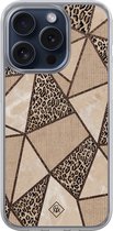Casimoda® hoesje - Geschikt voor iPhone 15 Pro - Leopard Abstract - 2-in-1 case - Schokbestendig - Luipaardprint - Verhoogde randen - Bruin/beige, Transparant