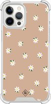 Casimoda® hoesje - Geschikt voor iPhone 12 Pro Max - Sweet Daisies - Shockproof case - Extra sterk - TPU/polycarbonaat - Bruin/beige, Transparant