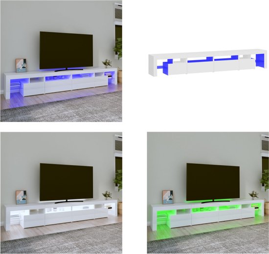 vidaXL Tv-meubel met LED-verlichting 260x36-5x40 cm hoogglans wit - Tv-kast - Tv-kasten - Tv-meubel - Tv-meubel Met LED-verlichting