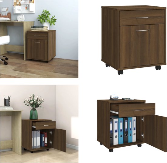 VidaXL Rolkast 45x38x54 Cm Bewerkt Hout Bruin Eikenkleur Verrijdbare vidaxl-rolkast-45x38x54-cm-bewerkt-hout-bruin-eikenkleur-verrijdbare