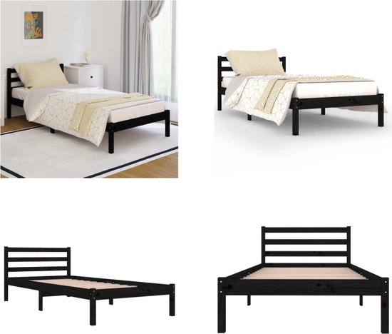 vidaXL Bedframe massief grenenhout zwart 90x200 cm - Bedframe - Bedframes - Bed - Bedbodem