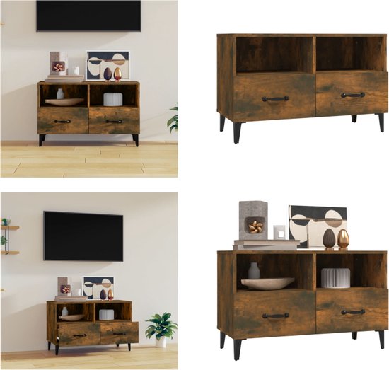 vidaXL Tv-meubel 80x36x50 cm bewerkt hout gerookt eikenkleurig - Tv-kast - Tv-kasten - Tv-meubel - Hifi-meubel