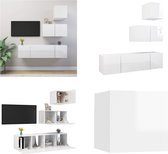 vidaXL 4-delige Tv-meubelset spaanplaat hoogglans wit - Tv-kastenset - Tv-kastensets - Tv-kasten - Tv-meubelset
