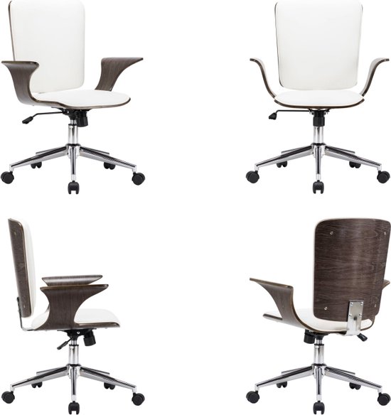 vidaXL Kantoorstoel draaibaar kunstleer en gebogen hout wit - Kantoorstoel - Kantoorstoelen - Stoel - Stoelen