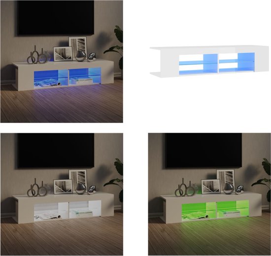 vidaXL Tv-meubel met LED-verlichting 135x39x30 cm hoogglans wit - Tv-kast - Tv-kasten - Televisiekast - Televisiekasten