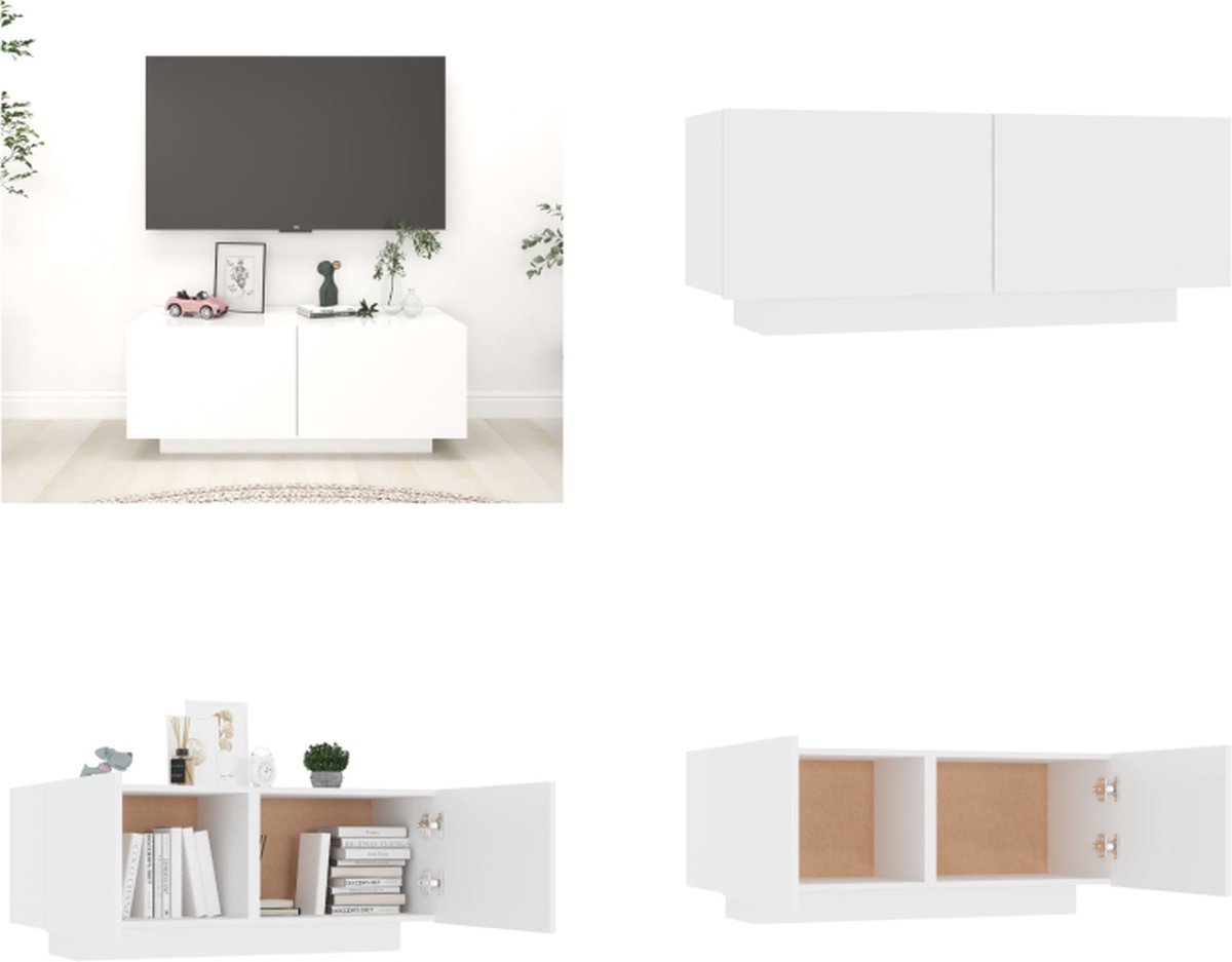 vidaXL - Tv-meubel - 100x35x40 - cm - bewerkt - hout - wit