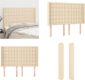 vidaXL Hoofdbord met randen 147x16x118/128 cm stof crèmekleurig - Hoofdbord - Hoofdborden - Hoofdeinde - Houten Hoofdbord