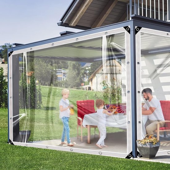 Randaco Waterdicht transparant zeil, 200 x 200 cm, zeil met oogjes en touw, opvouwbare luifels, plantendak, dekzeil voor tuinmeubelen, dak, balkon