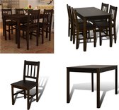vidaXL Eettafel met 4 stoelen hout bruin - Eetkamertafel En Eetkamerstoel - Eetkamertafels En Eetkamerstoelen - Houten Eetset - Houten Eetsets