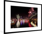 Fotolijst incl. Poster - Sydney Harbour Bridge met vuurwerk in Australië - 120x80 cm - Posterlijst