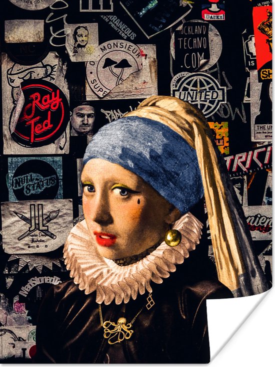 Affiche Fille à la perle - Or - Tatouage - 60x80 cm
