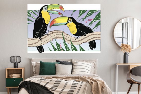 Une illustration de poster toucans 180x120 cm - Tirage photo sur Poster (décoration murale salon / chambre) / Poster Vogels XXL / Groot format!
