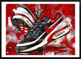 Sneaker print classic BW varsity red 71x51 cm *ingelijst & gesigneerd