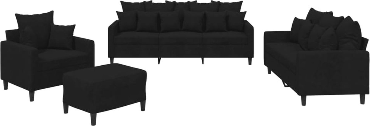 vidaXL - 4-delige - Loungeset - met - kussens - fluweel - zwart