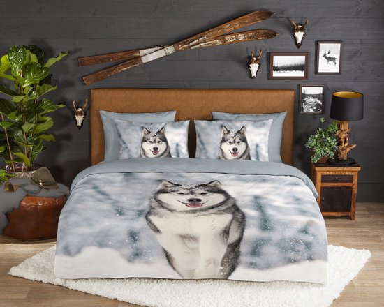 Good Morning Husky - Flanelle - Housse de couette - Simple - 140x200/220 cm - Grijs