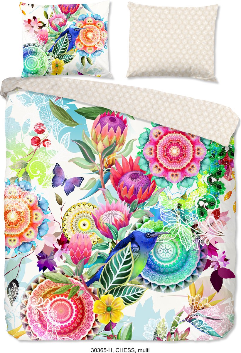 HIP dekbedovertrek mandalas, bloemen en een vogel - 2 persoons 200x200/220 cm - Multi - 100% Katoen satijn