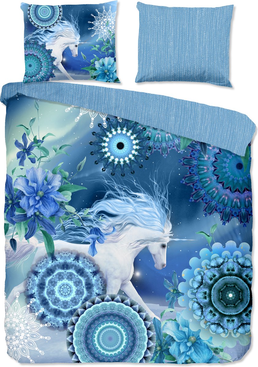 HIP dekbedovertrek mandalas en eenhoorn - Lits jumeaux 240x200/220 cm - Blauw - 100% Katoen flanel
