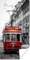 Poster Zwart-wit foto van een oude rode trein - 60x120 cm
