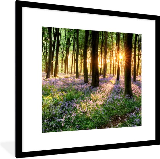 Fotolijst incl. Poster - Bos - Bloemen - Lavendel - Zon - Paars - Natuur - 40x40 cm - Posterlijst