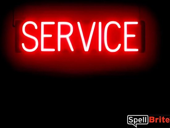 SERVICE - Néon publicitaire Enseigne néon LED éclairée | SortBrite | 63 x 16 cm | 6 modes de gradation - 8 animations lumineuses | Éclairage au néon pour panneaux publicitaires