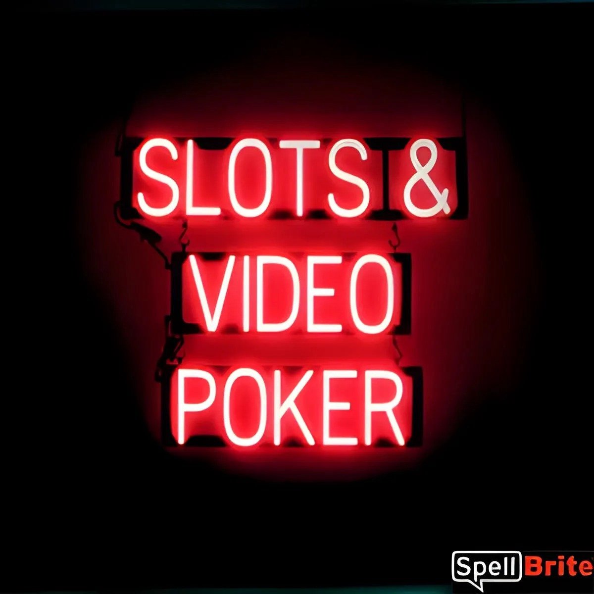 SLOTS & VIDEO POKER - Lichtreclame Neon LED bord verlicht | SpellBrite | 67 x 60 cm | 6 Dimstanden - 8 Lichtanimaties | Reclamebord neon verlichting
