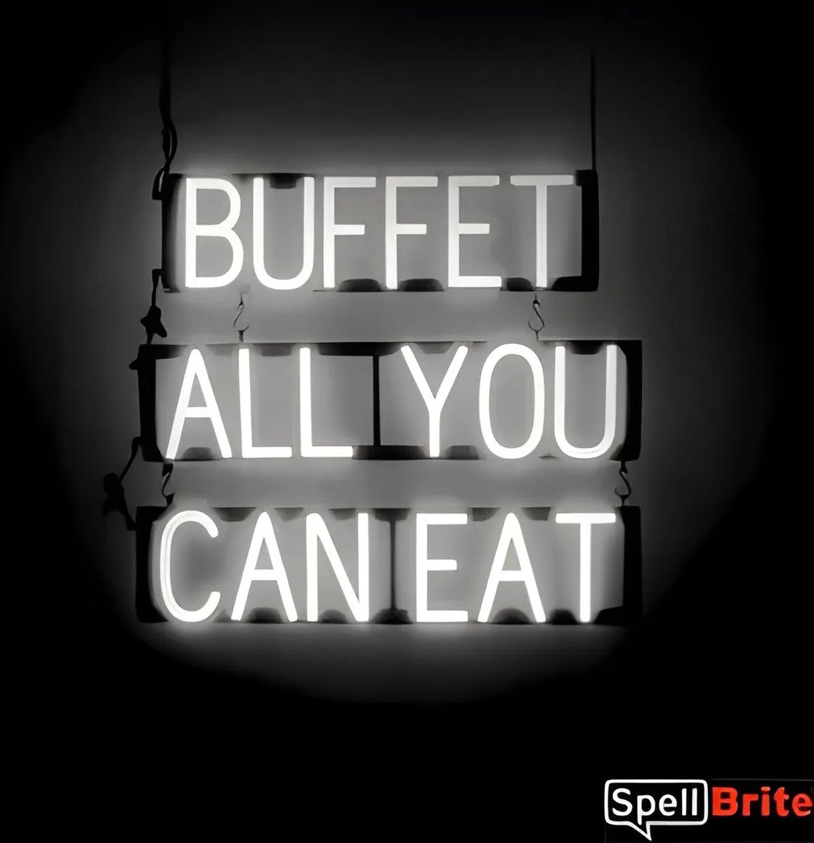 BUFFET ALL YOU CAN EAT - Lichtreclame Neon LED bord verlicht | SpellBrite | 68 x 60 cm | 6 Dimstanden - 8 Lichtanimaties | Reclamebord neon verlichting