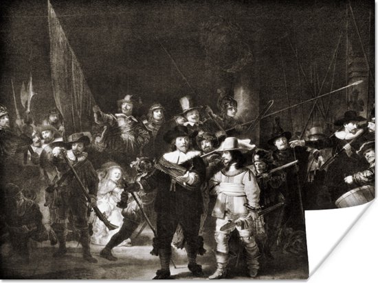 Poster De Nachtwacht in zwart-wit - Rembrandt van Rijn