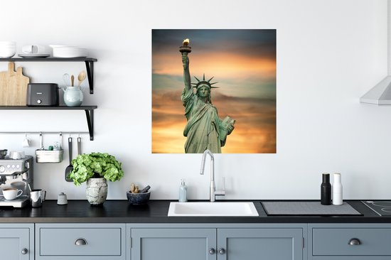 Affiche coucher de soleil Statue de la Liberté 75x75 cm - Tirage photo sur Poster (décoration murale salon / chambre) / Affiche Villes