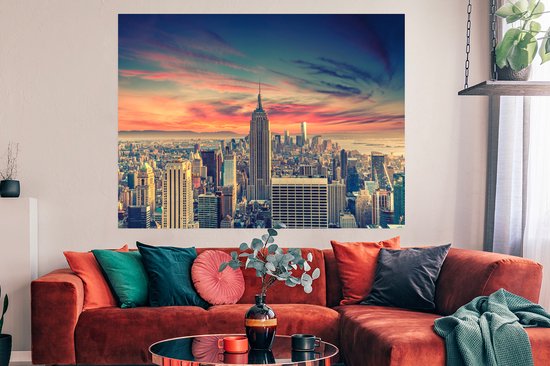 Affiche Manhattan avec ciel spécial 150x75 cm - Tirage photo sur Poster (décoration murale salon / chambre) / Poster Villes