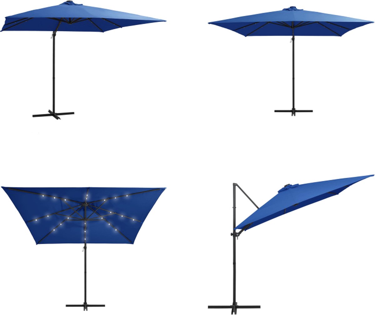 VidaXL Zweefparasol met LED-verlichting en paal 250x250 cm azuurblauw Zweefparasol Zweefparasols Parasol Parasols